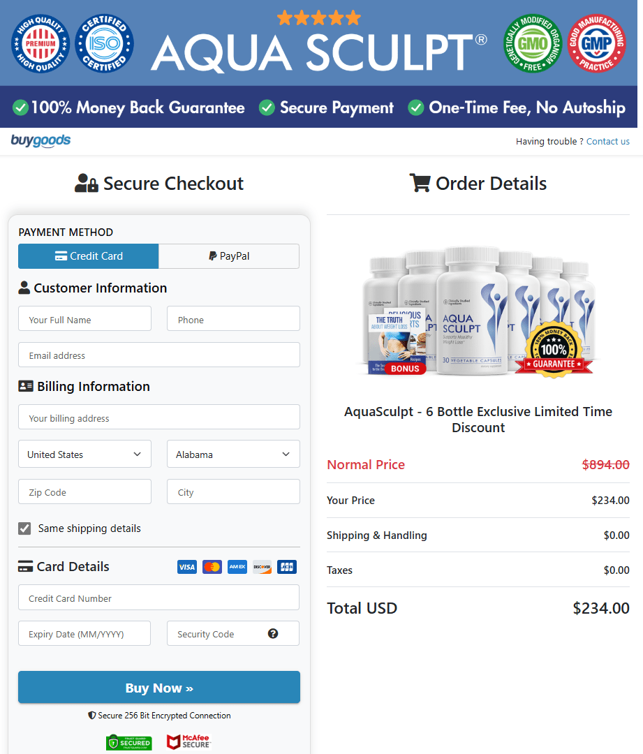 AquaSculpt order page
